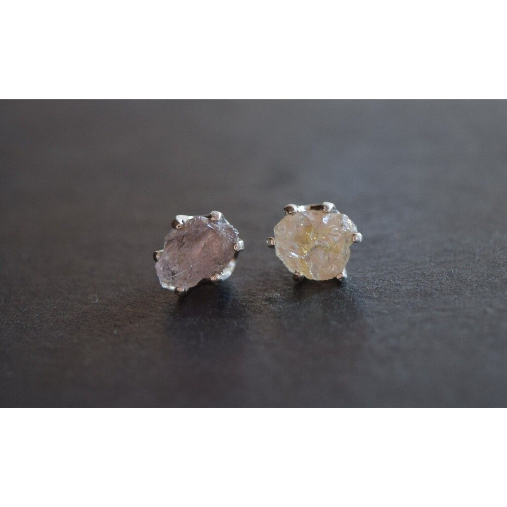 Lake County diamond earrings, 925 sterling silver, raw gemstones